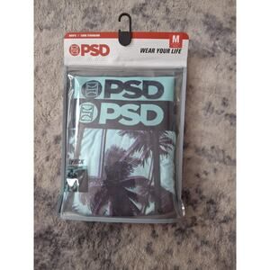PSD Mens Underwear Standard Size 32-34 MEDIUM Pack Teal Black Palm Tree Print